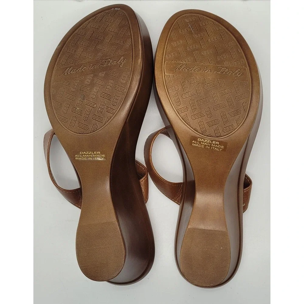 Italian Shoe Makers Women SZ 8.5 Brown Wedge Slip Ons Circles of Rhinestones